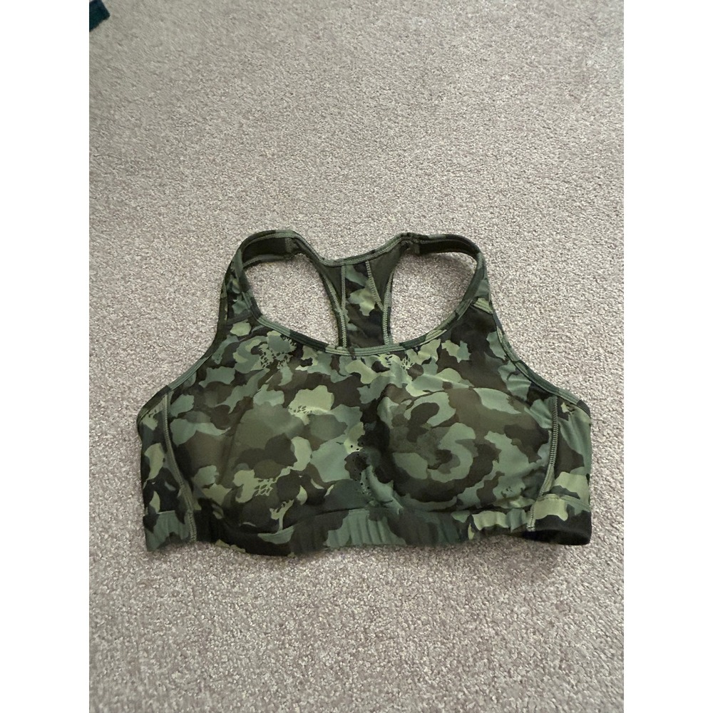 Avia Sports Bra Womens XL Green Camo Excellent Racerback Padded Activewear